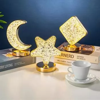 3D Crystal Touch Dimming Night Light для девочек, декор для дома, эстетика, USB, прикроватная светодиодная лампа, настольная лампа 3D Moon