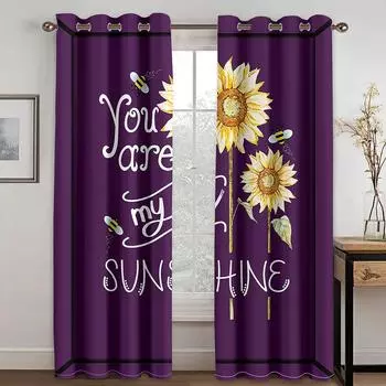 3D Curtains Purple Creative Sunflower Applicable Living Room Bedroom Balcony Window Decorative Curtains 2 Panels 50W130H(CM)X2PCS&Hook