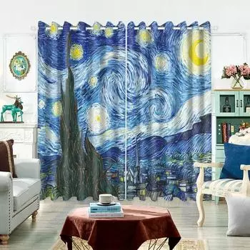 3D Custom Modern American Nordic Monet Van Gogh Art Painting Room Warner Спальня Гостиная Полузатемняющие шторы Бесплатная доставка (50Wx50H)x2(CM)&Rod Pocket