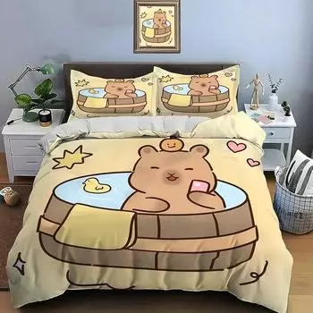 3D Cute Cartoon Capybara Print Bedding Set Duvet Cover with Pillowcases Adult and Boys Bedding Set Luxury Gifts EU single(135x200cm)