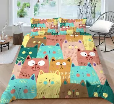 3D Цвет Складной Cat Постельное белье Комплект Домашнее постельное белье King Один размер 2/3 шт Пододеяльники Cool Уникальный дизайн Одеяло Чехол Костюм UK Single 135x200cm