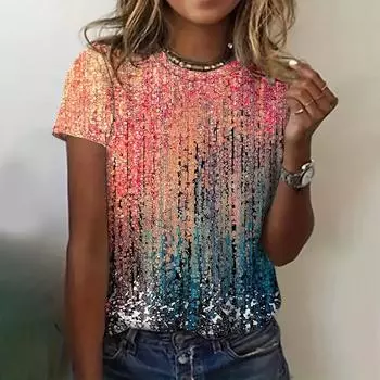 3D цветной витражный принт модные женские футболки с коротким рукавом топы с круглым вырезом повседневная роскошная женская одежда летняя свободная уличная футболка XXS
