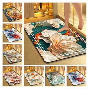 3D Цветочная печать суперабсорбирующий коврик для двери диатомовая грязь ванна кухонный ковер водонепроницаемый входной коврик нескользящий коврик для ног унитаза 40x60cm Diatom