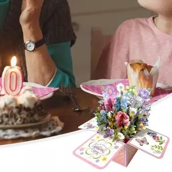 3D-цветочное поздравление с конвертом. Открытка с изысканным дизайном. Открытка-записка.