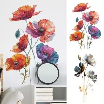 3D Цветочные Наклейки На Стены Виниловые Обои ПВХ Самоклеящиеся Фоновые Декорации Эстетические Наклейки На Стены Украшения Гостиной