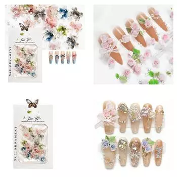 3D Цветочные Подвески для ногтей Круглые жемчужины Розовые Подвески для ногтей Смоляные Маникюрные Принадлежности Украшения для ногтей для женщин 1