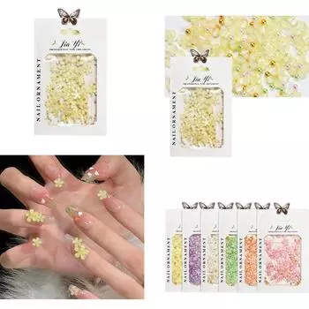 3D Цветочные Подвески для ногтей Стразы для дизайна ногтей Смешанные весенние драгоценные камни с цветущей вишней Принадлежности для ногтей с бусинами Маникюр своими руками для ногтей жёлтый