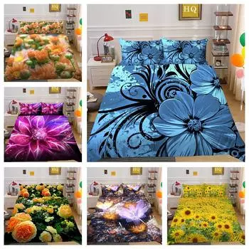3D Цветочный комплект постельного белья «Морской цветок» Серия «Цветок» Одеяло и наволочка 2/3 шт. AU180 * 210 Полный размер Мягкие и легко чистящиеся украшения для дома Baby 100x135cm
