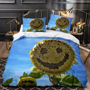 3D Цветочный пододеяльник King Queen Полный размер для детей и женщин Желтый Цветочный комплект постельного белья Пододеяльник с узором Подсолнух Декор 70x133cm 2pcs