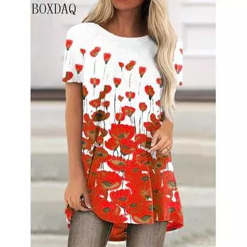 3D цветочный принт женская футболка летняя с коротким рукавом O-образным вырезом с цветочным рисунком уличная женская футболка 6XL большой размер женские повседневные топы S