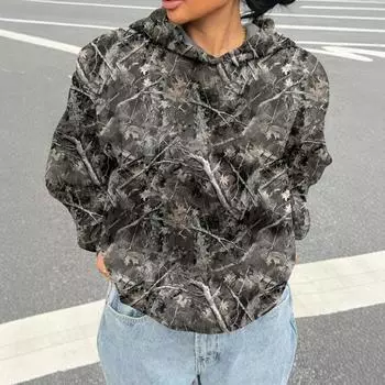 3D Цветочный Толстовка С Капюшоном Модная Повседневная Свободная Рубашка С Длинными Рукавами Толстовки Плюс Размер Женщины S