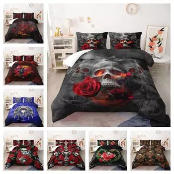 3D цветок череп голова комплект постельного белья готический ужас пух пододеяльник наволочка 2/3 шт. Хэллоуин полноразмерный домашний текстиль мужской пододеяльник Baby 100x135cm