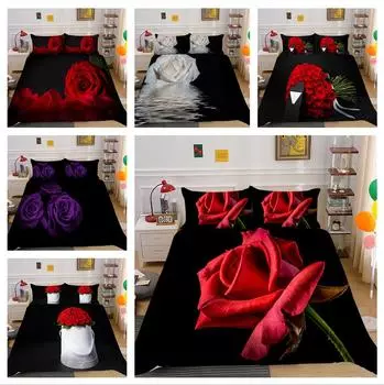 3D цветок черный фон комплект постельного белья роза пододеяльник наволочка двуспальная кровать полноразмерное покрывало моющаяся молния удобное украшение дома Baby 100x135cm