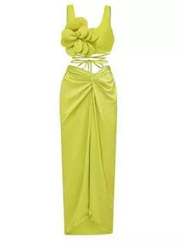 3D Цветок Европейский и Американский Однотонный Сексуальный Бикини На Бретельках 2025 Новый Комплект Из Трех Частей