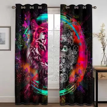 3d Dazzle Animal Curtain Living Room Balcony Home decoration 90g eco-friendly polyester fiber curtain two pieces W50xH130(CM)x2pcs&Hook красный