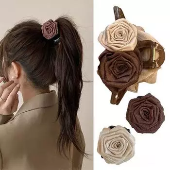 3D декор в виде розы, коготь для волос, цветочное украшение, заколка для волос в форме акулы, инструмент для укладки волос, женский аксессуар для волос с большой затыл... C