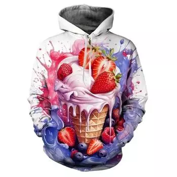 3D Delicious Ice Cream Print Hoodies For Men Детская мода Streewtear Hooded Sweatshirts Girl Funny Pullover Cute Clothing S