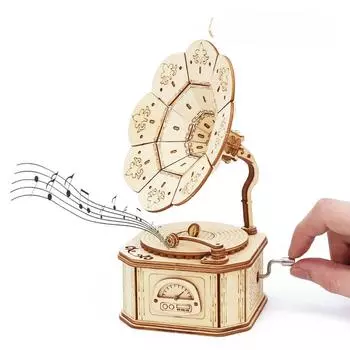 3D деревянная музыкальная шкатулка-головоломка, модели, наборы для детей, строительный блок ручной работы, игрушка, механизм сборки «сделай сам», граммофон, подарок для сборки дубильная кора