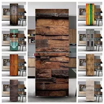 3d деревянная наклейка на холодильник, виниловая наклейка на холодильник, дверная крышка, полностью самоклеящиеся обои, декоративная пленка для морозильной камеры, пленка на заказ 40x120cm(1pcs)