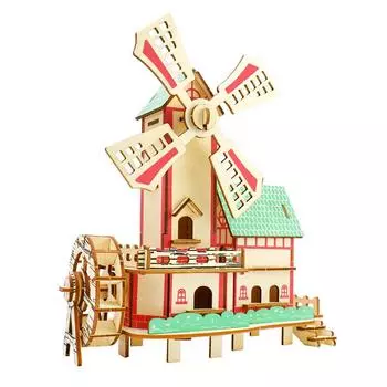 3D Деревянные головоломки Игрушки Головоломка Архитектура DIY Мельница Замок Строительный шаблон Детские головоломки Обучающие развивающие игрушки Подарки