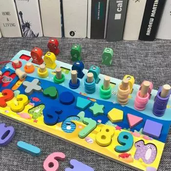 3D деревянные Монтессори детские развивающие деревянные детские игрушки-головоломки арифметические детские настольные игры рыбалка цифровая форма строительный блок