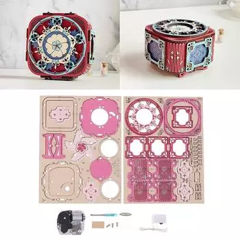 3D деревянные пазлы для взрослых, сделай сам, заводная музыкальная шкатулка, набор материалов для пазлов, винтажное хранилище колец, уникальный подарок 20.5*15cm