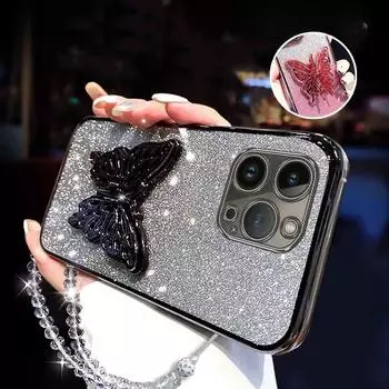 3D Держатель для телефона в виде бабочки, Хрустальный браслет, Блестящий чехол с гальваническим покрытием для iphone 15 14 13 12 mini 11 Pro XS Max XR 8 7 Plus, Чехол 8 PLus or 7 Plius