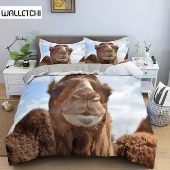 3D Desert Camel Пододеяльник King Queen Size Коричневый Комплект постельного белья с изображением животных для детей, подростков и взрослых Милая дикая природа Мягкий полиэстеровый пододеяльник EU single(135x200cm)