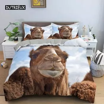 3D Desert Camel Пододеяльник King Queen Size Коричневый Комплект постельного белья с изображением животных для детей, подростков и взрослых Милая дикая природа Мягкий полиэстеровый пододеяльник EU single(135x200cm)