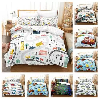 3D детский комплект постельного белья из серии игрушечных машинок, пододеяльник и наволочка для детской комнаты, полноразмерное быстросохнущее украшение для дома для комнаты мальчиков Baby 100x135cm