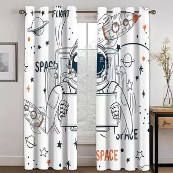 3D Детский мультфильм космонавт космическая планета для мальчиков 2 шт. затеняющая оконная занавеска для гостиной, спальни, декор, крючок, бесплатная доставка 140W160H(CM)55x63in&Hook