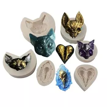 3D Devil Cat-Resin Molds Cat-Head Silicone Molds Animal Casting Mold для эпоксидной смолы Fondant Mold DIY Home Office C серый