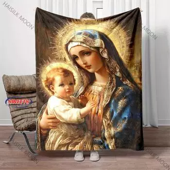 3D Дева Мария Молящаяся Христианский Бог Фланелевое Художественное Одеяло Покрывало для Дивана Кровати Офисное Четыре Сезона Мягкое Пушистое Одеяло Фланелевый Плед 30x40in