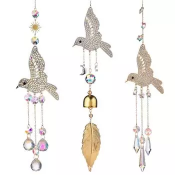 3D Diamond Wind Chime Hanging Ornaments Crystal Sun Catcher Bird Pendant Wind Chimes Ball Hanging Rainbow House Garden Decor