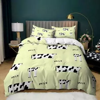 3D Digital Cow Kit Bedding Quilt Cover Pillowcase Three-Piece Set 135 * 200 (two-piece set) 90g