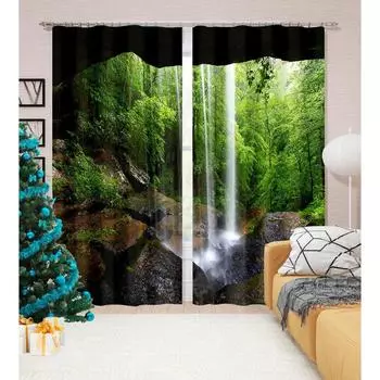 3D Digital Pirnting Cave Waterfall Window Curtain for Kids Room, Colorful Bedroom Curtain for Girls, Beautiful Nature 100W160H(CM)40x63in&Hook
