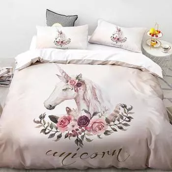 3D Digital Print Bedding Set,Duvet Cover Set Single/Double,Bedclothes Watercolor animal Wedding Unicorn Drop ship 228*228 3pcs