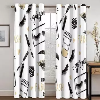 3D цифровая печать милые розовые синие блестящие ресницы глаза девушки спальня тонкие шторы принцессы гостиная окна занавески 2 панели W50H60(CM)x2PCS&Hook