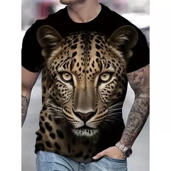 3D Digital Print Men s Stylish Leopard Pattern New Sleeve Crew Neck Casual Anima S
