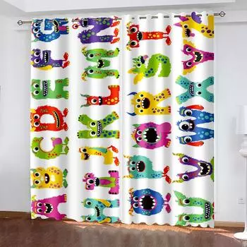 3D Digital Printed Alphabet Window Curtain, Beautiful Cartoon, Kids Bedroom Decor, Home Interior Decoration 100W160H(CM)40x63in&Hook