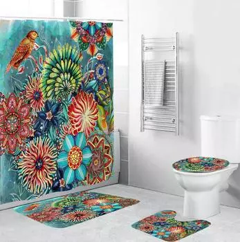 3D Digital Printed Polyester Waterproof and Mildew Proof Shower Curtain Bathroom Shower Curtain with Absorbent Blanket 180X180cm