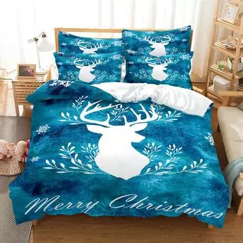3D digital printing 2/3pc quilt cover pillowcase double bed set cover quilt Soft Microfiber bedding set Sika deer EU single(135x200cm)