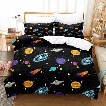 3D digital printing bedding four-piece set three-piece set planet sheet quilt pillow 135x200 two-piece set