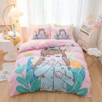 3D digital printing bedding four-piece set three-piece set beautiful girl bed sheet quilt pillow 135x200 two-piece set