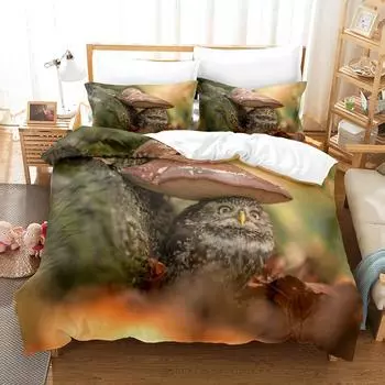 3D digital printing bedding four-piece set three-piece set animal owl bed sheet quilt pillow 135x200 two-piece set