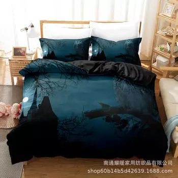 3D Digital Printing Bedding Four-Piece Set Three-Piece Set Owl Black Bed Sheet Quilt Pillow 135X200 two-piece set