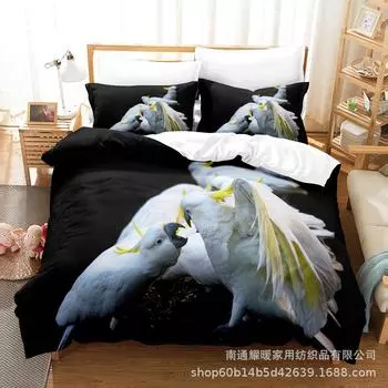 3D Digital Printing Bedding Four-Piece Set Three-Piece Set Parrot Bed Sheet Quilt Pillow 135X200 two-piece set