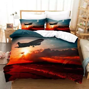 3D Digital Printing Bedding Four-Piece Set Three-Piece Set Aircraft Bed Sheet Quilt Pillow 135X200 two-piece set