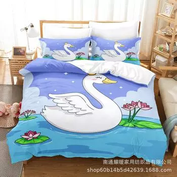 3D Digital Printing Bedding Four-Piece Set Three-Piece Set Swan Bed Sheet Quilt Pillow 135X200 two-piece set