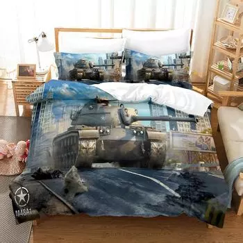 3D Digital Printing Bedding Four-Piece Set Three-Piece Set Tank Bed Sheet Quilt Pillow 135X200 two-piece set